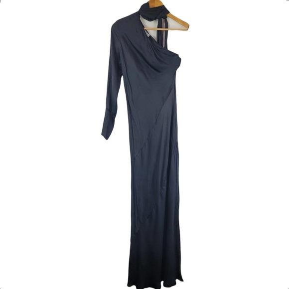 Young fabulous and broke NWT Febe Black One Shoulder Satin Maxi Dress SZ Small - Picture 10 of 11